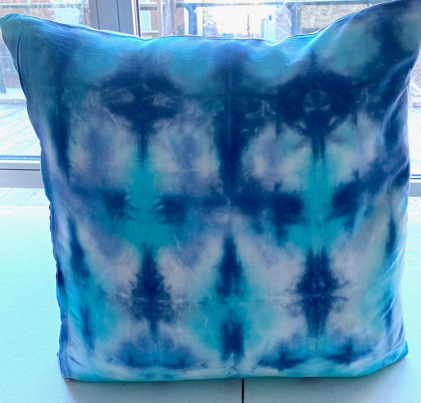 Indigo and Sky Blue Cotton Shibori Pillow Cover 18" Square