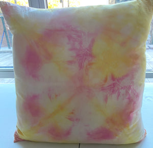 Yellow and Pink Cotton Shibori Pillow Cover 18" square
