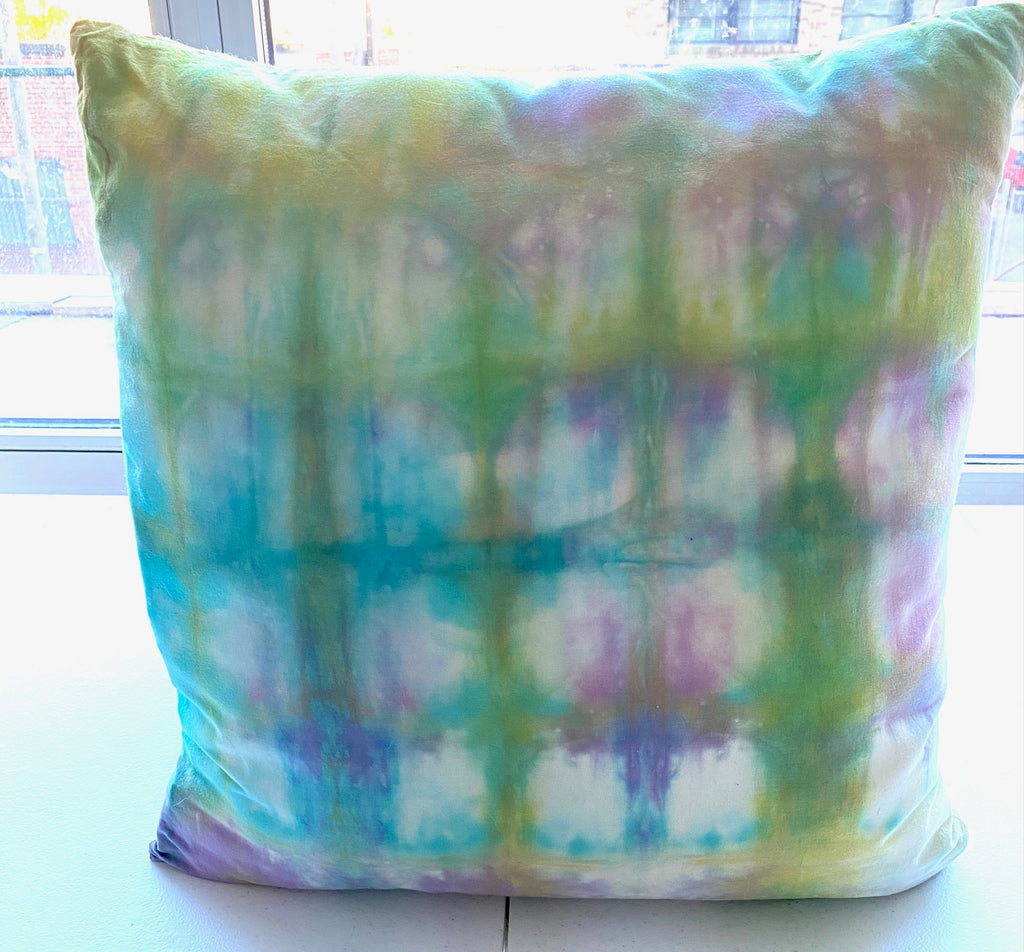 Orchid, Lime and Sky Blue Shibori Pillow Cover 18" square