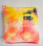 Lemon, Peach, Tangerine and Black Cotton Shibori Pillow Cover 14" square