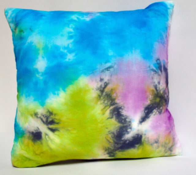Citrus, Orchid, Turquoise and Black Cotton Shibori Pillow Cover 14" Square