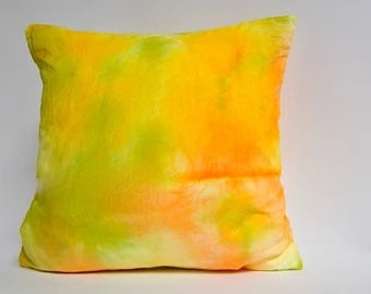 Lemon, Citrus Green and Tangerine Cotton Shibori Pillow Cover 14" Square